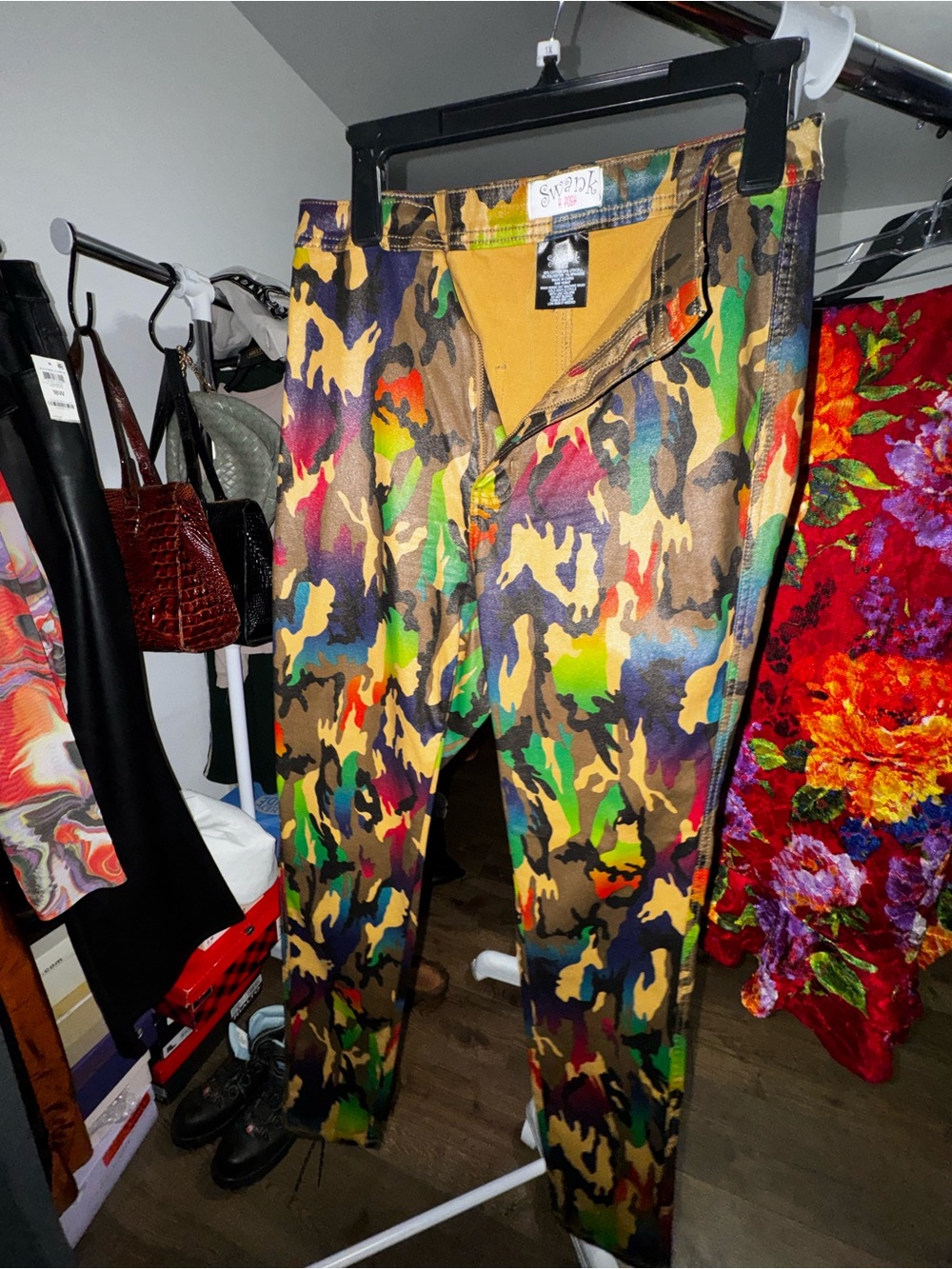 SWANK Multicolor Camo Cargo Pants with Green, Blue & Yellow Accents